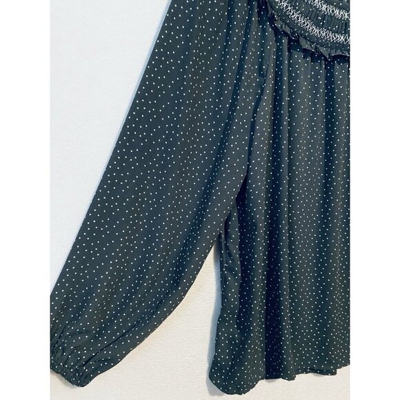 LOFT Top Womens Large Gray Dotted Smocked MIxed Media Cottagecore Romantic Flowy - Picture 4 of 8